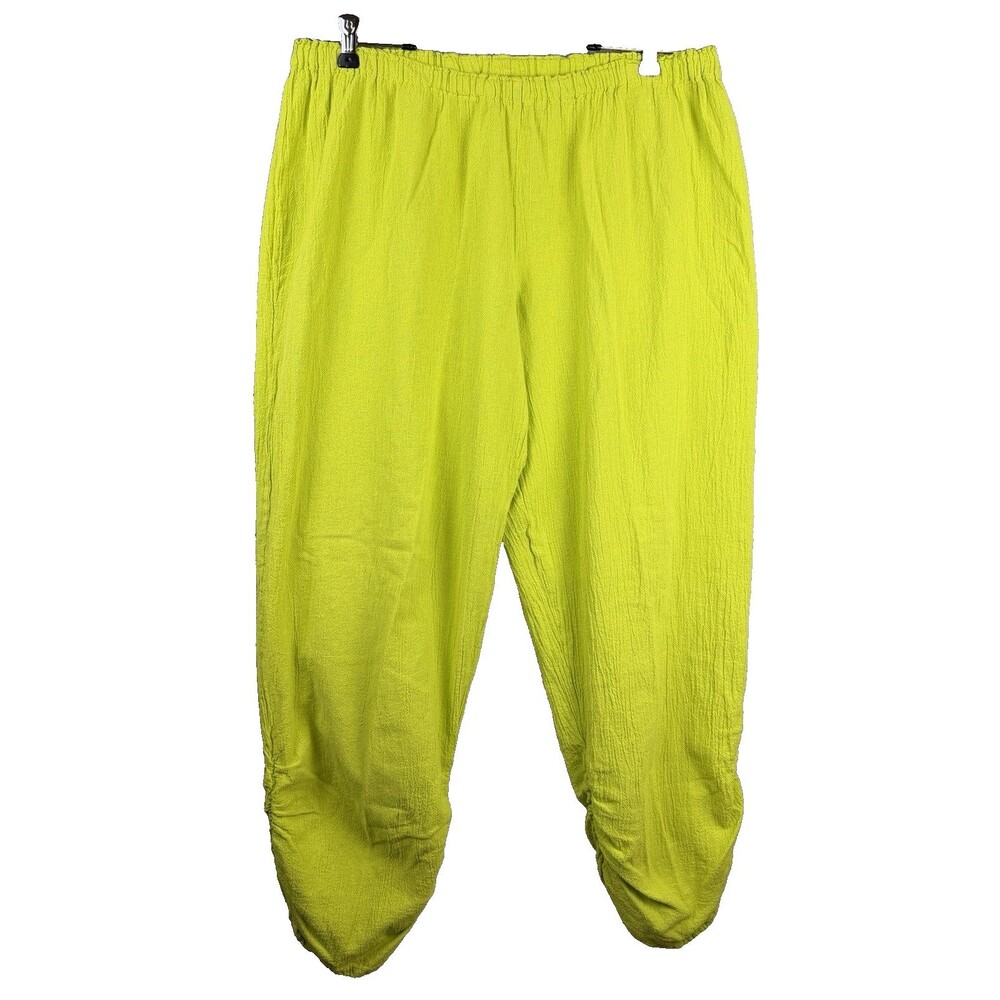 Oh My Gauze Essie Pants Sz 3 Lime Green Minimalist Lagenlook Ruched Boho Beach